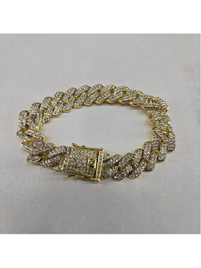 Miami Cuban Curb Link Chain Bracelet Gold Plated White Cubic Zirconia Unisex